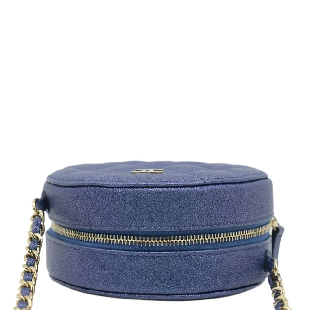 CHANEL  Round Clutch with Chain Mini Quilted Iridescent Caviar Leather Crossbody - Picture 5 of 15